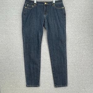 Michael Kors Blue Denim Izzy Skinny Mid Rise Dark Wash Stretch Jeans Womens 10